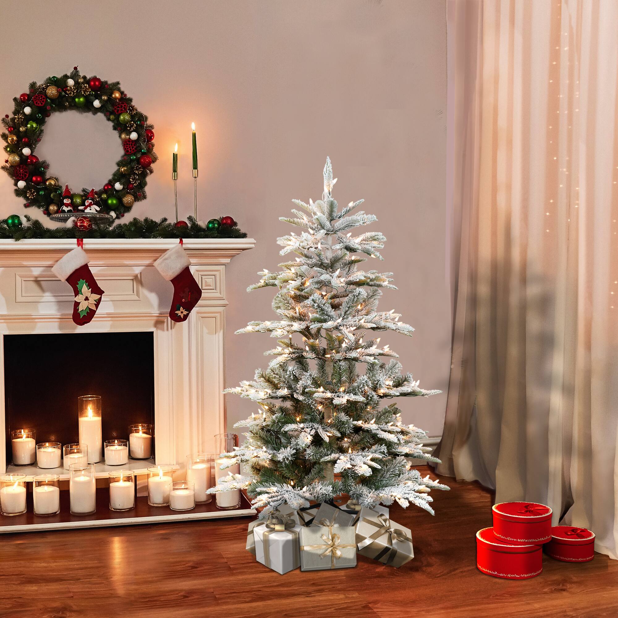 6 Pack: 4.5ft. Pre-Lit Flocked Aspen Fir Artificial Christmas Tree, Clear Lights